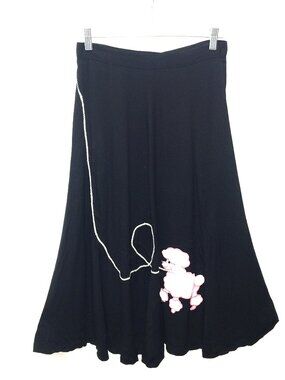 Vintage 1950s Inspired Black Flared Poodle Skirt, Size 12
